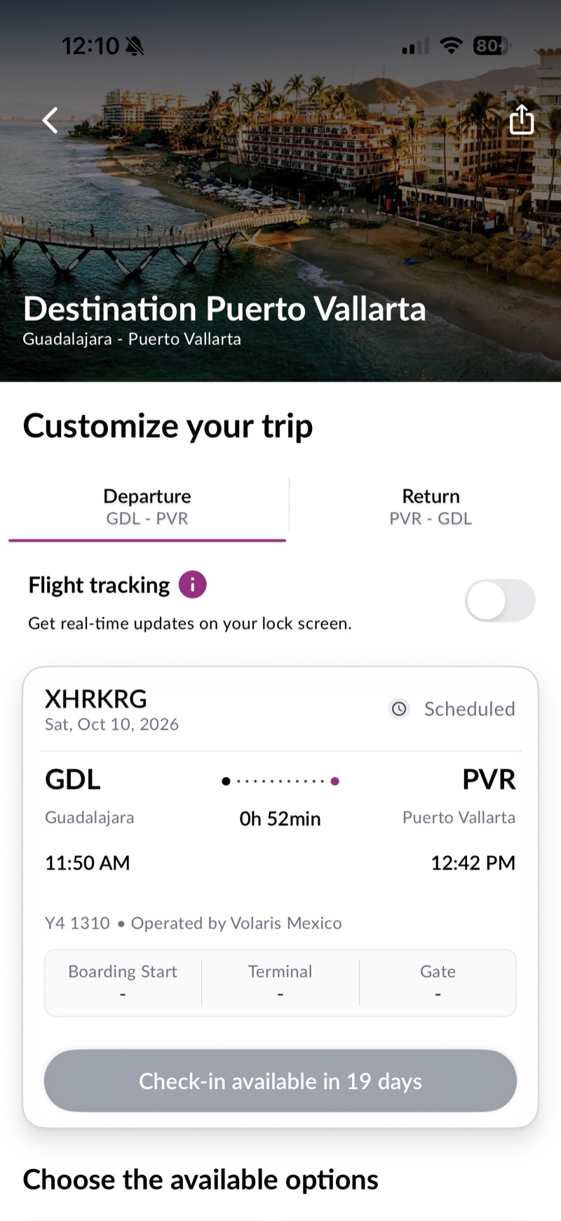 Comprobante del vuelo de ida